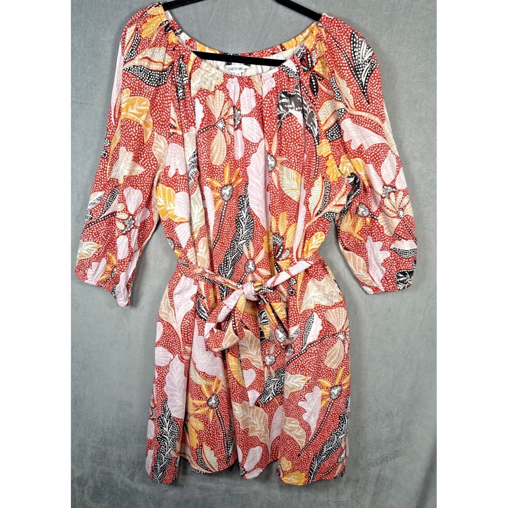 Elizabeth and James Marika Garden Dress XXL‎ Red Floral Cotton Belted Boho Mini